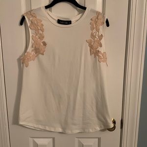 Fab’rik White Muscle Tank with Appliqué Flowers